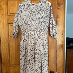 Cream and Brown Floral Dress